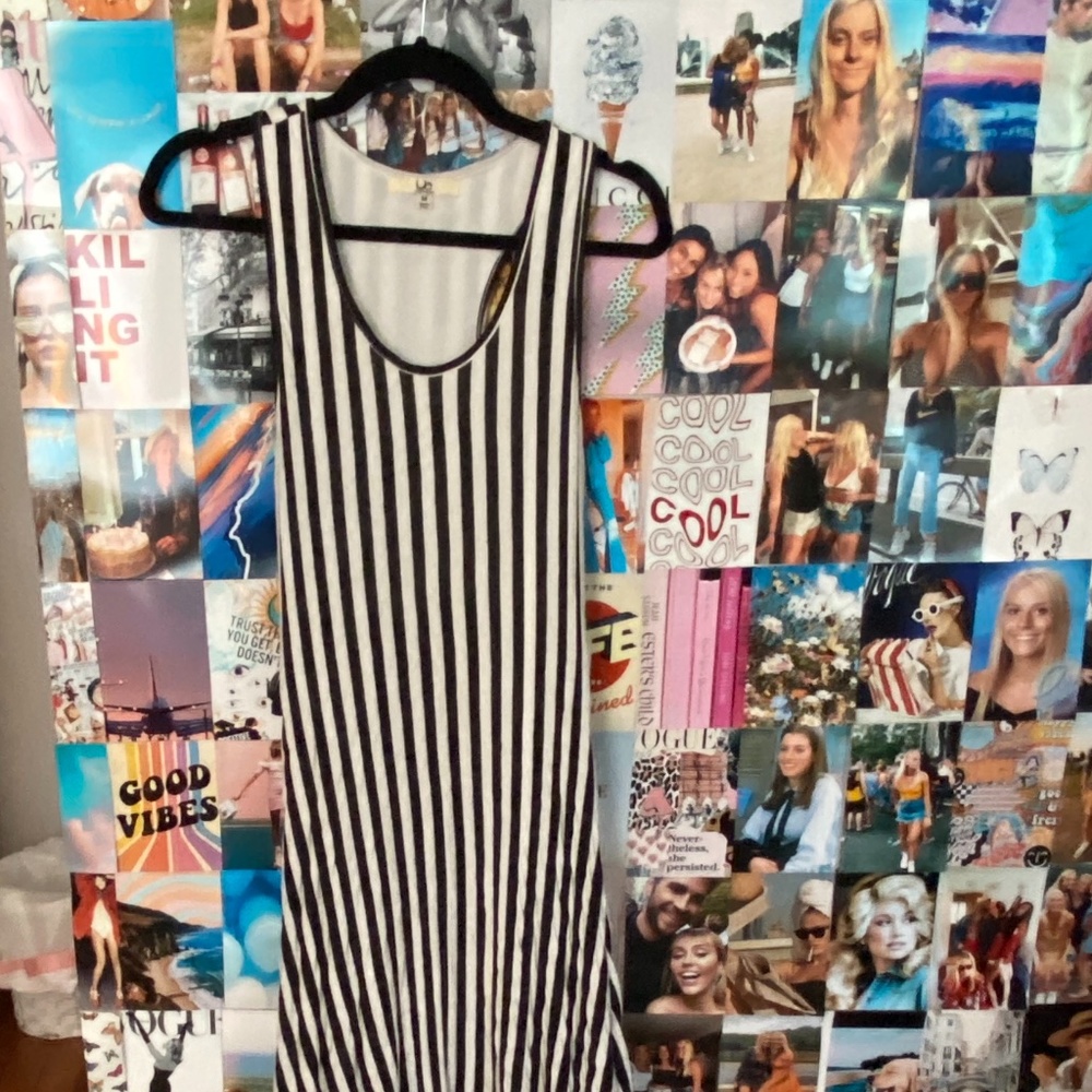 High Low Black / White Stripe Maxi  Dress